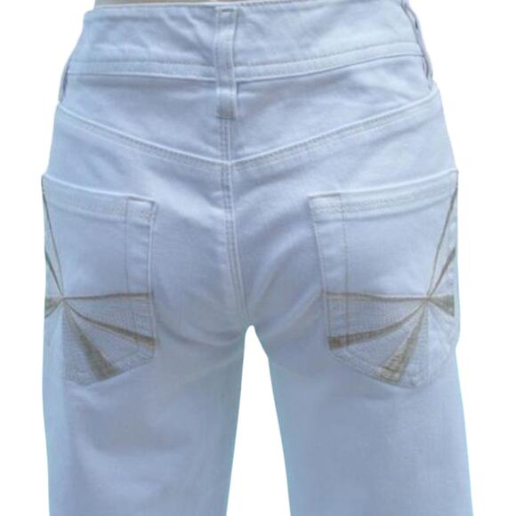 Cache White Boot Cut Stretch Denim Jean Pant Metallic Embellished Pocket $98 NWT - Picture 1 of 4